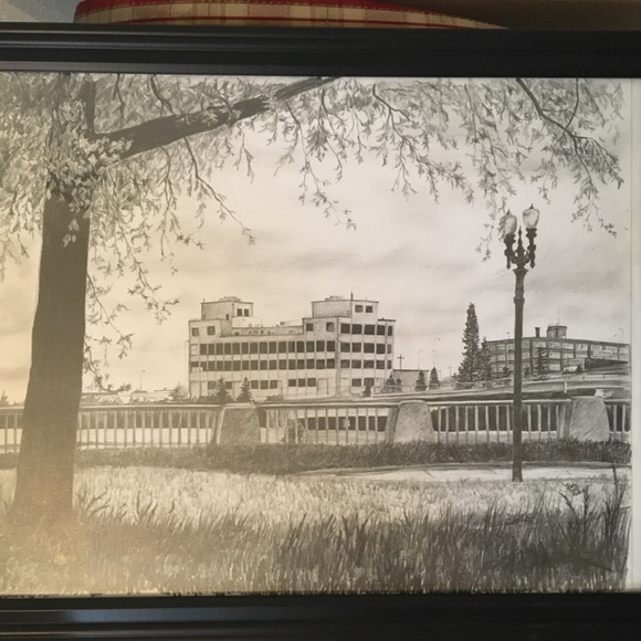 **Last Chance** Hand drawn 20βx16β Portland OR artwork in frame - Picture 4 of 5